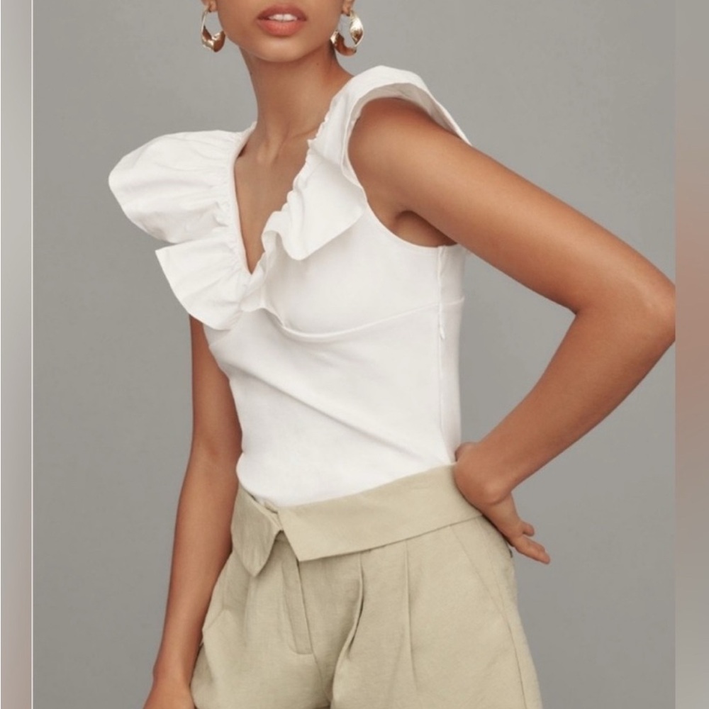 Anthropologie Dolan Knit Ruffle white Top, Size L